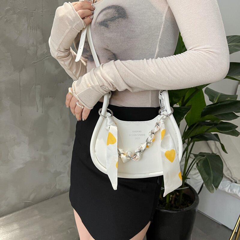 

Scarf Decor Saddle Bag, White
