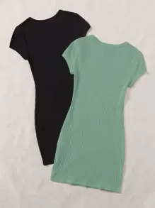 SHEIN EZwear 2 Packs Rib-Knit Dress - Multicolor - View 2