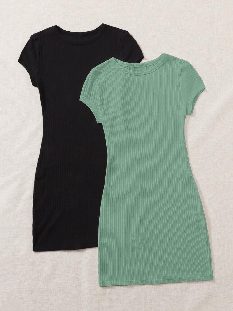 SHEIN EZwear 2 Packs Rib-Knit Dress - Multicolor - View 5