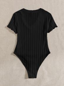 SHEIN EZwear Solid Ribbed Knit V Neck Bodysuit For Summer