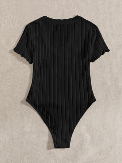 SHEIN EZwear Solid Ribbed Knit V Neck Bodysuit For Summer