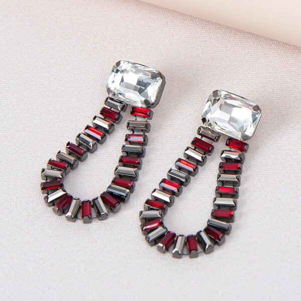 

Rhinestone Decor Drop Earrings, Red