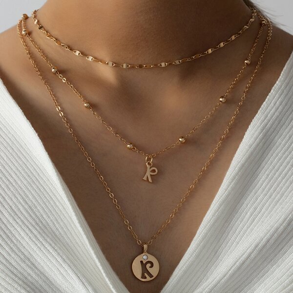 

Letter Charm Layered Necklace, Gold