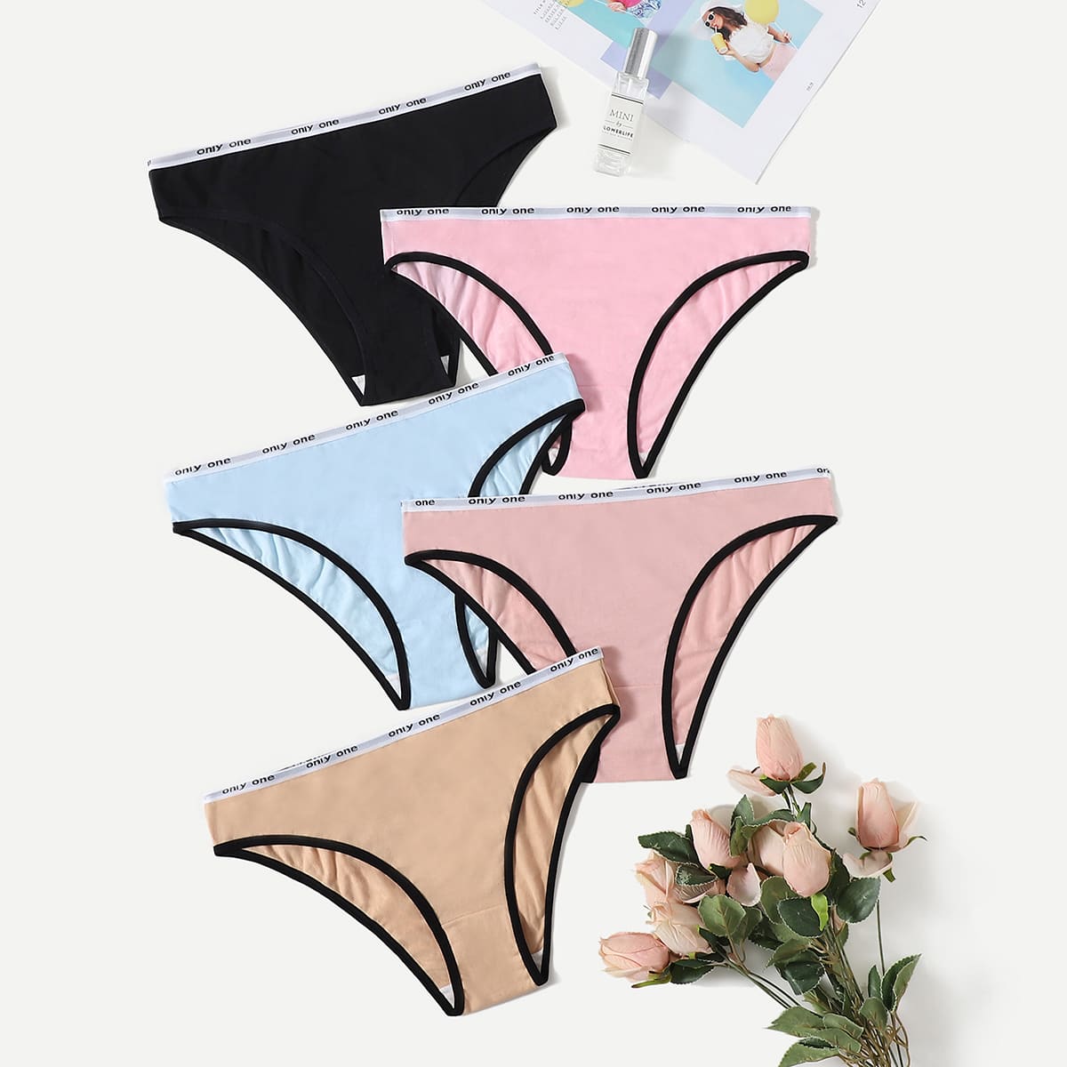 

5pack Plus Letter Tape Panty Set, Multicolor
