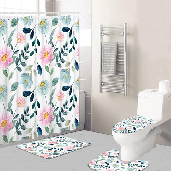

1pc Flower Print Bath Mat Or Shower Curtain, Multicolor