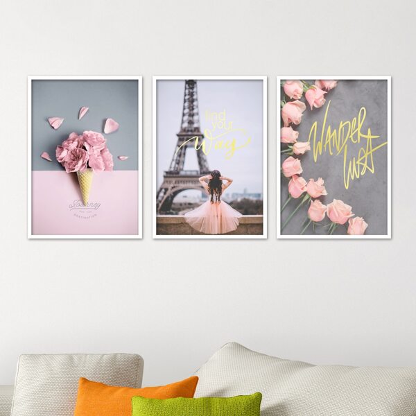 

3pcs Flower & Figure Graphic Unframed Painting, Multicolor