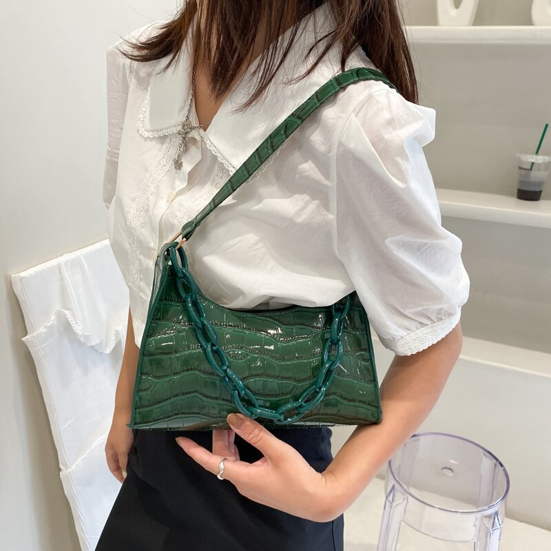 

Croc Embossed Baguette Bag, Green