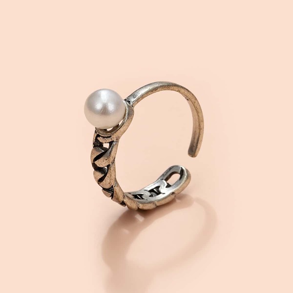 

Faux Pearl Decor Cuff Ring, Silver