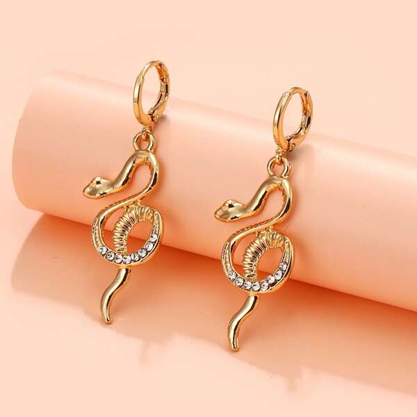 

Snake Design Drop Earrings, Gold