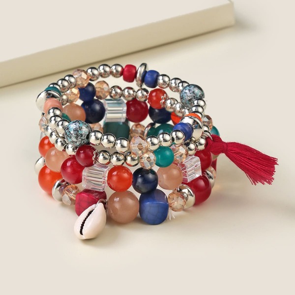 

4pcs Beaded Bracelet, Multicolor