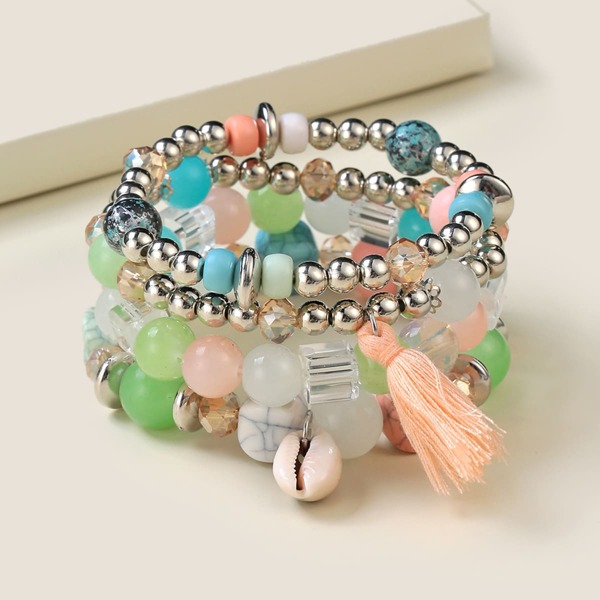 

4pcs Beaded Bracelet, Multicolor