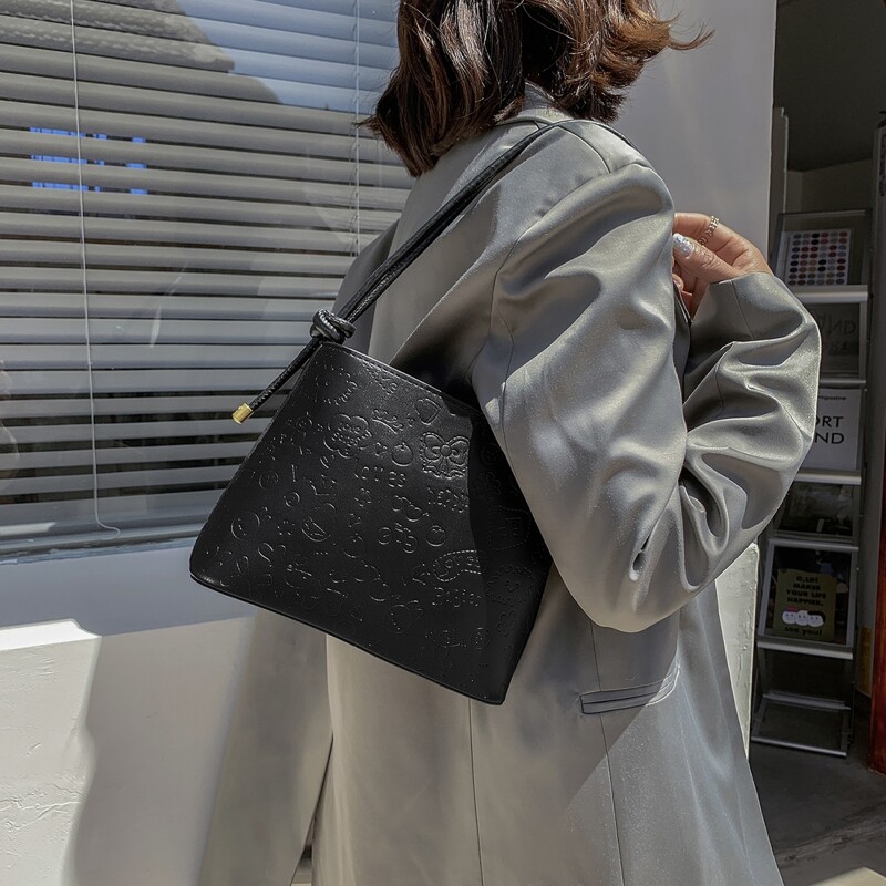 

Cartoon Embossed Shoulder Bag, Black