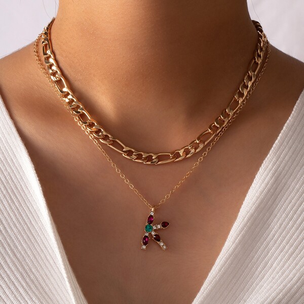 

Rhinestone Letter Pendant Necklace, Gold