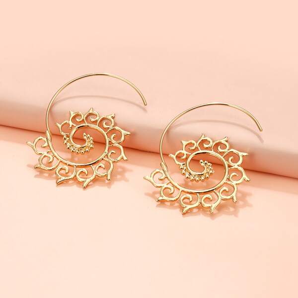 

Exaggerated Whirlpool Design Earrings, Gold