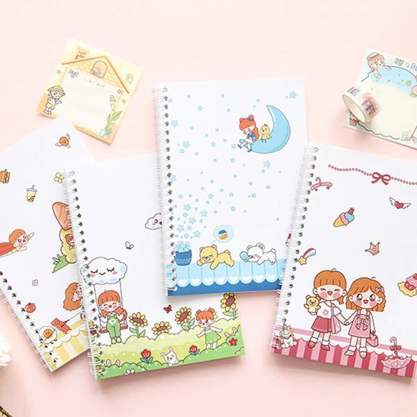 

1pc Cartoon Graphic Cover Random Spiral Notebook, Multicolor