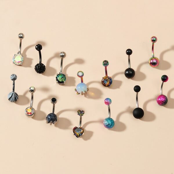 

14pcs Rhinestone Decor Belly Ring, Multicolor