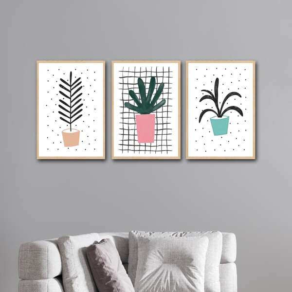 

3pcs Potted Plants Print Unframed Painting, Multicolor