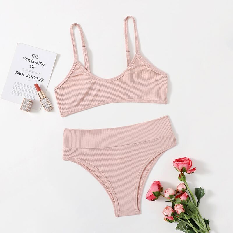 

Plain Rib Lingerie Set, Baby pink