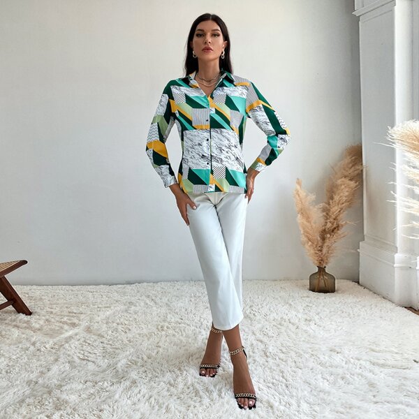 

Striped & Color Block Print Blouse, Multicolor