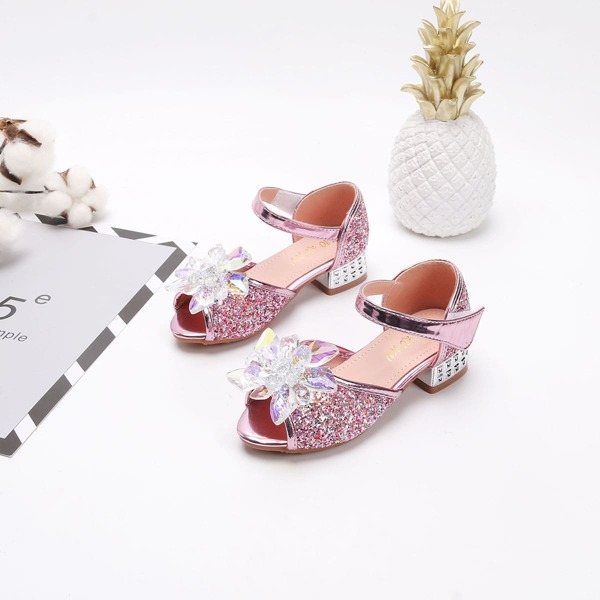 

Toddler Girls Glitter Rhinestone Decor Ankle Strap Flats, Pink