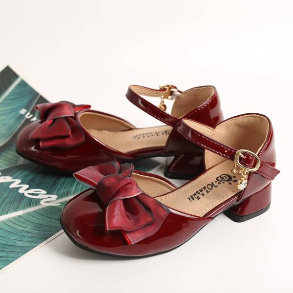 

Girls Bow Decor Ankle Strap Sandals, Red