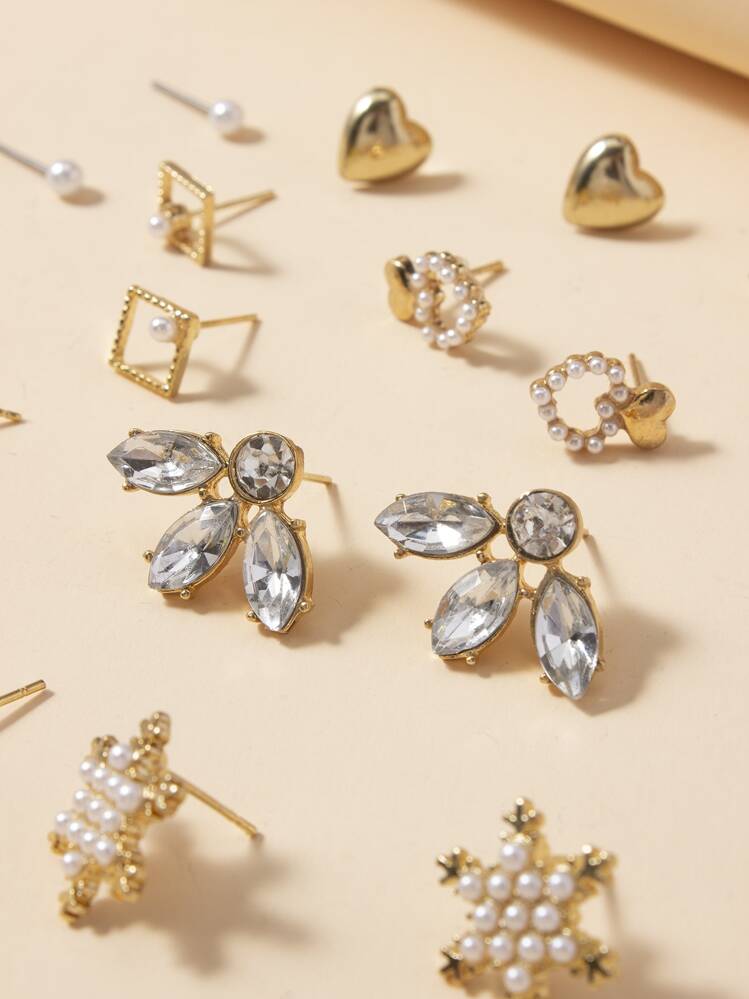20對水鑽裝飾耳環 - 金黃色 - 查看 3