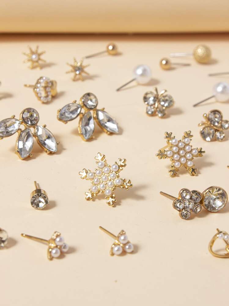 20對水鑽裝飾耳環 - 金黃色 - 查看 5