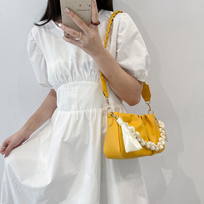 

Scarf Decor Ruched Bag, Yellow