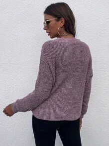 Drop Shoulder Cut-out Jumper - Purple - View 3