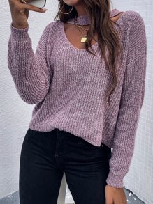Drop Shoulder Cut-out Jumper - Purple - View 1