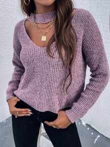 Drop Shoulder Cut-out Jumper - Purple - View 5