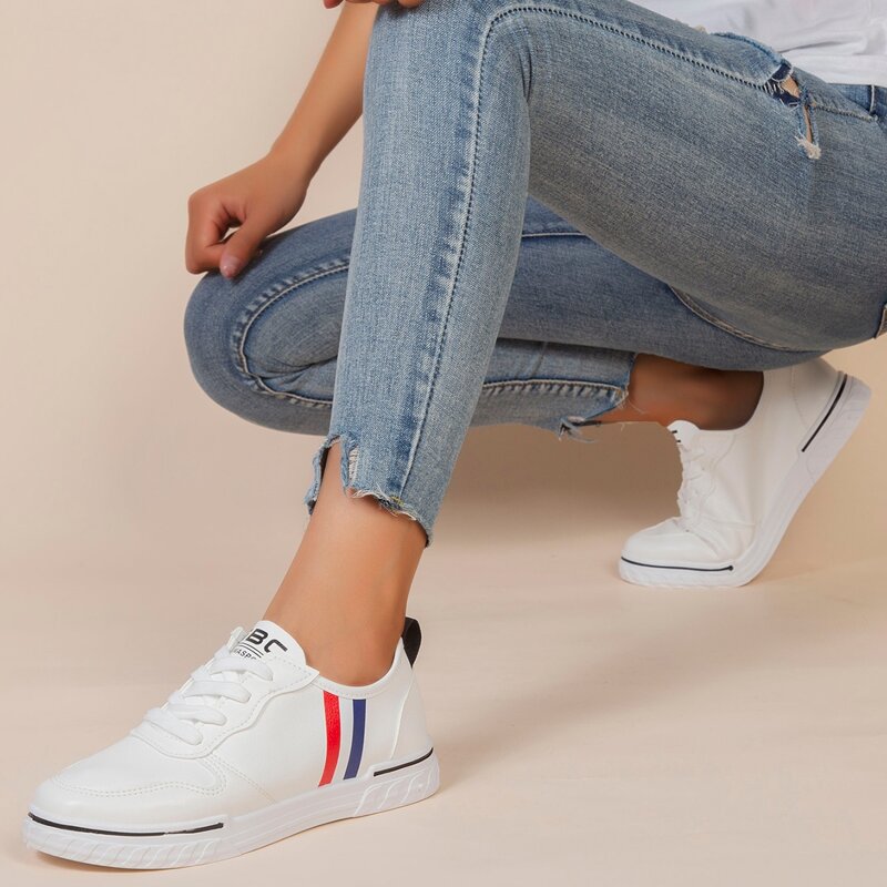 

Striped Pattern Lace-up Front Skate Shoes, White