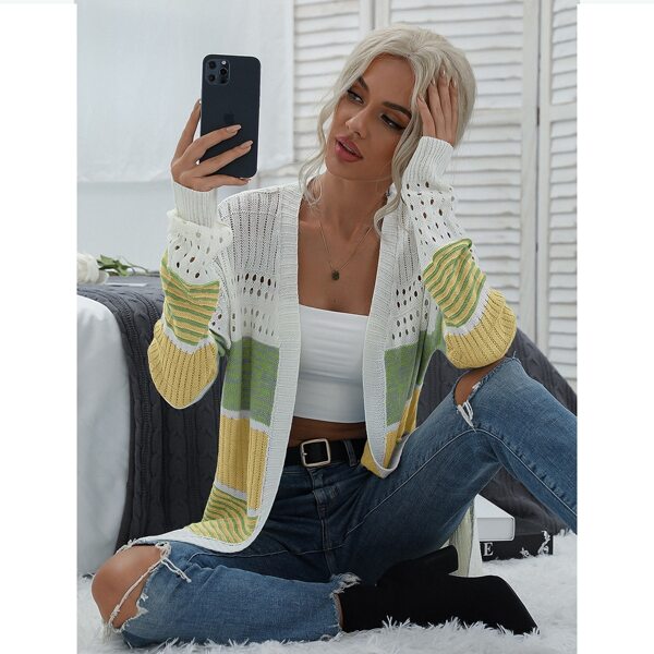 

Color Block Eyelet Detail Cardigan, Multicolor