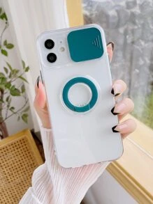 Slide Camera Cover Clear Phone Case With Ring Holder - Green - View 1