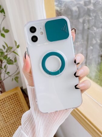 Slide Camera Cover Clear Phone Case With Ring Holder