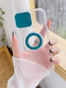 Slide Camera Cover Clear Phone Case With Ring Holder - Green - View 2