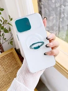 Slide Camera Cover Clear Phone Case With Ring Holder - Green - View 4