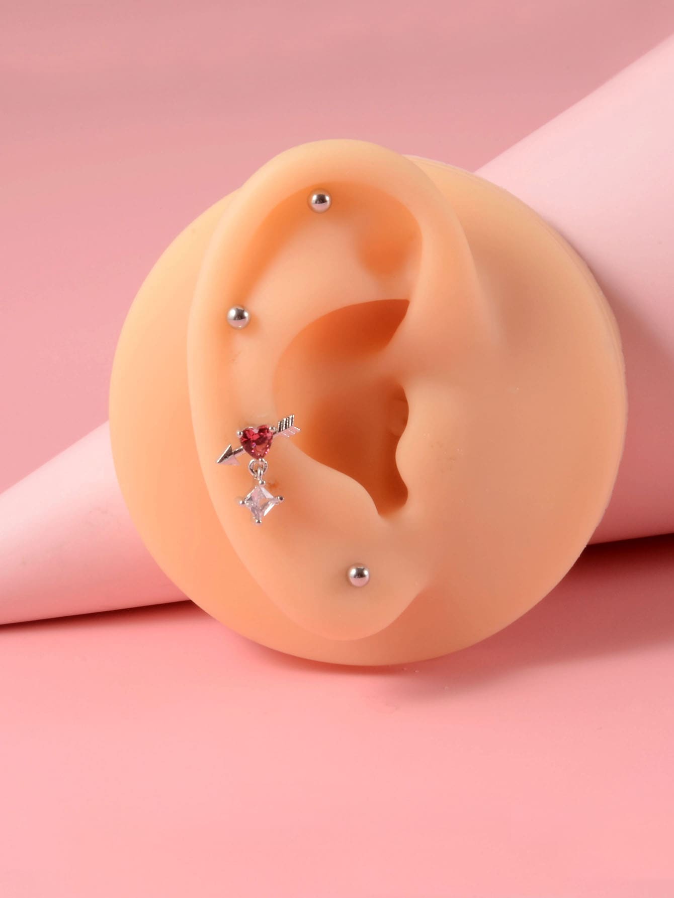 4入組方晶鋯石裝飾耳環 - 彩色 - 查看 1