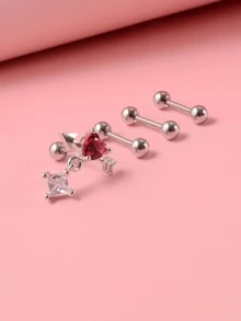 4入組方晶鋯石裝飾耳環 - 彩色 - 查看 2