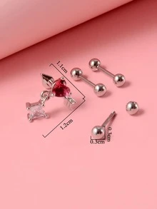 4入組方晶鋯石裝飾耳環 - 彩色 - 查看 3