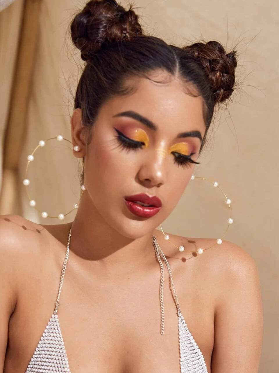 Faux Pearl Decor Hoop Earrings