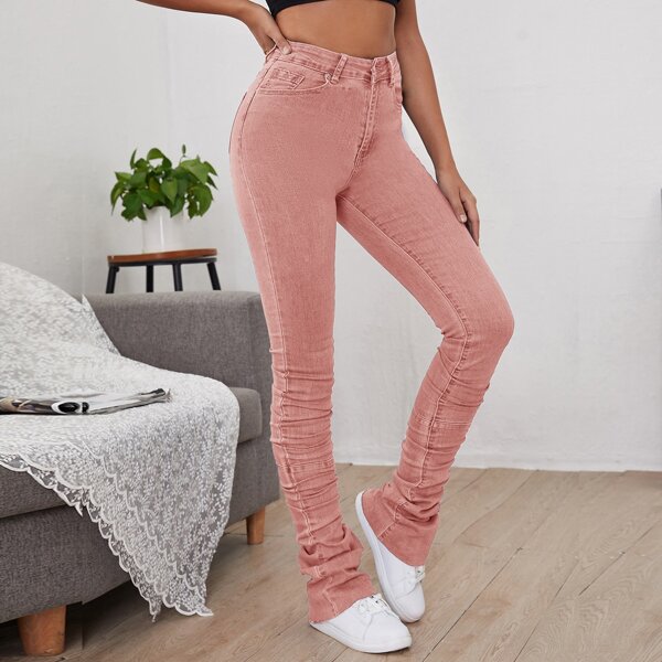 

High Waist Stacked Jeans, Dusty pink
