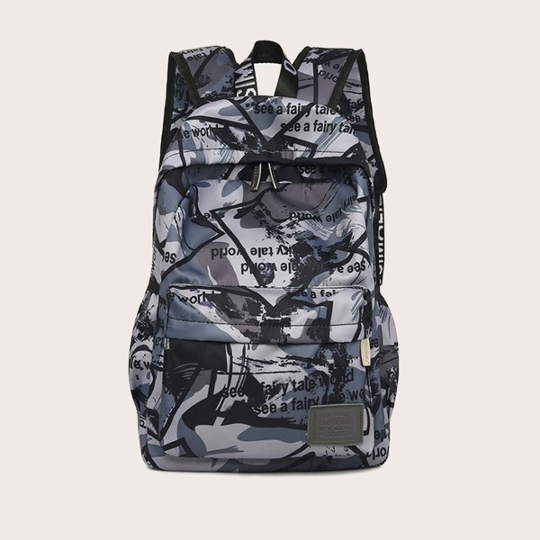 

Men Letter Graphic Backpack, Grey