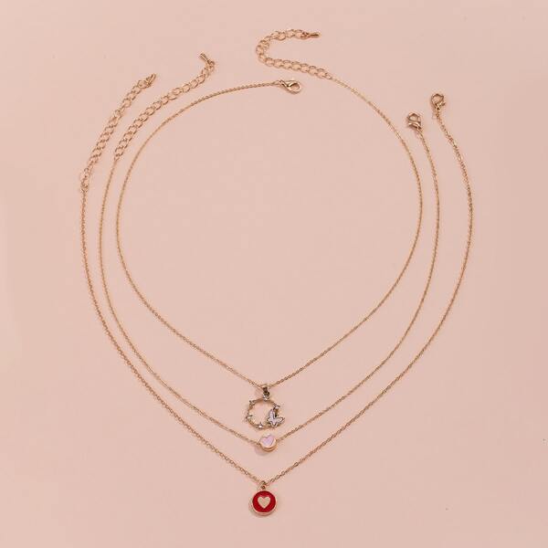 

3pcs Heart Charm Necklace, Multicolor