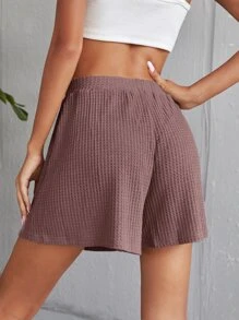 SHEIN Frenchy Waffle Knit Knot Front Wide Leg Shorts - Dusty Pink - View 2