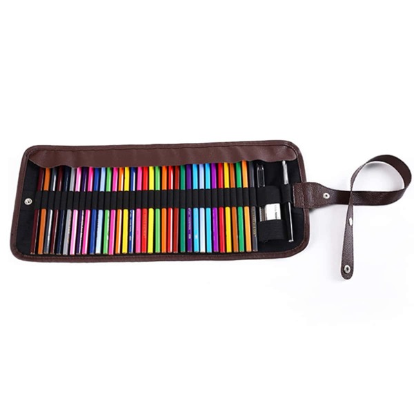 

1pc PU Detail Roll-up Pencil Bag, Black