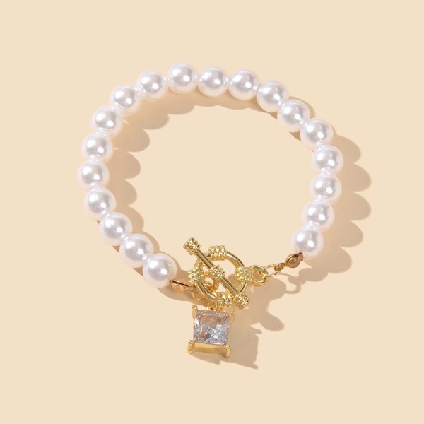 

Faux Pearl Beaded Bracelet, Gold