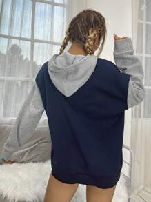 SHEIN Unity Capucha con estampado de letra de hombros caídos con cordón - Multicolor - Ver 2