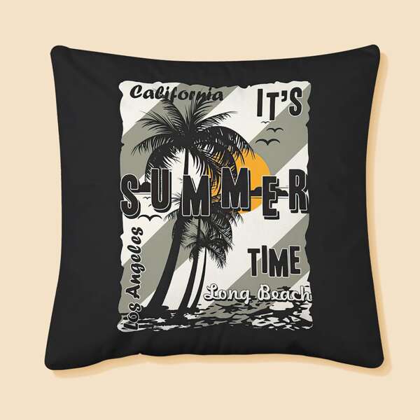 

Coconut Tree Print Cushion Cover Without Filler, Multicolor