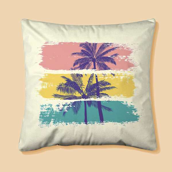 

Coconut Tree Print Cushion Cover Without Filler, Multicolor